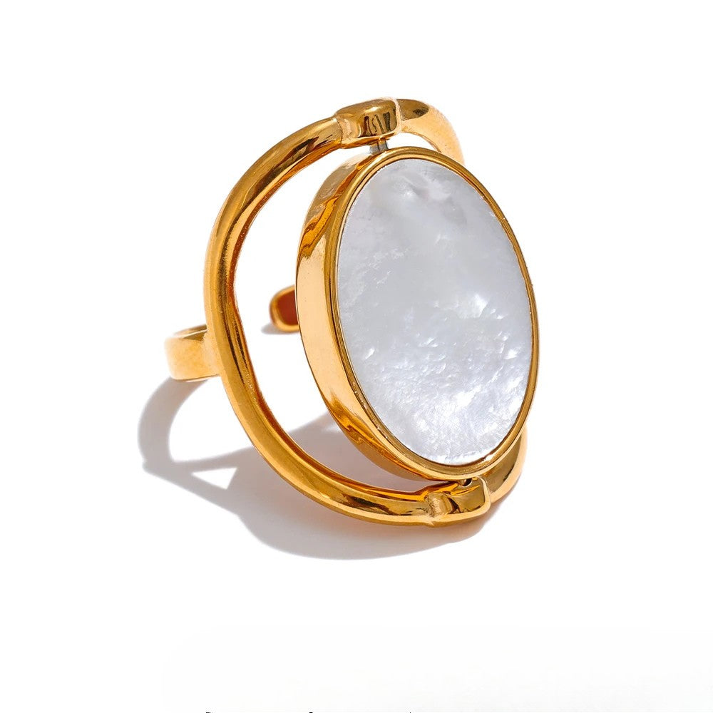 Theodora White Shell Rotatable Ring