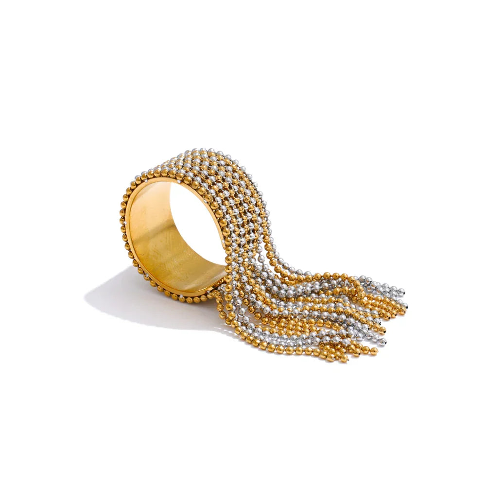 Edie Bold Beaded Tassel Cuff Ring