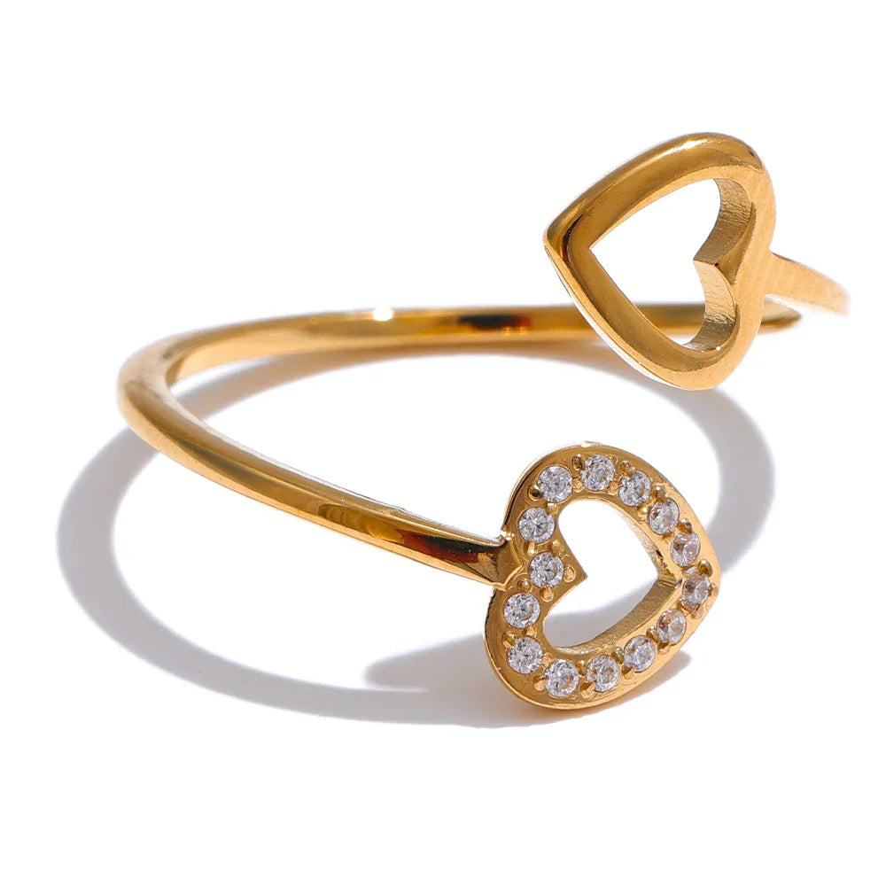 Adjustable Lucky Love Double Open Heart Ring