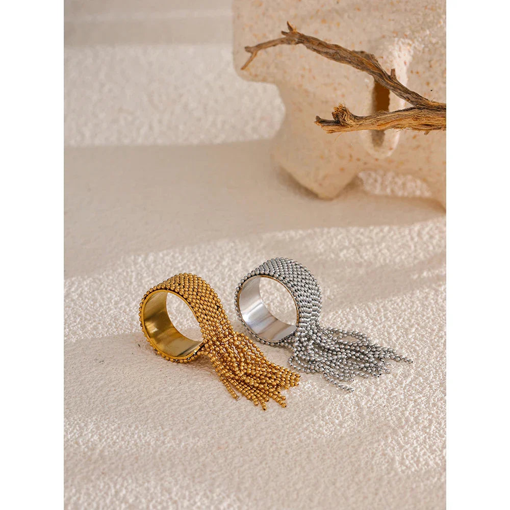 Edie Bold Beaded Tassel Cuff Ring