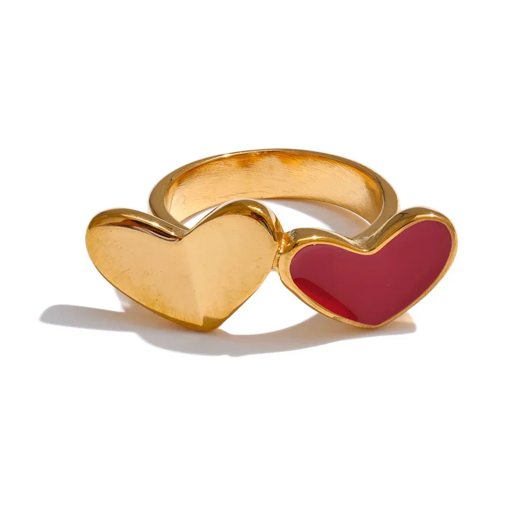 Elaine Double Heart Gold Ring