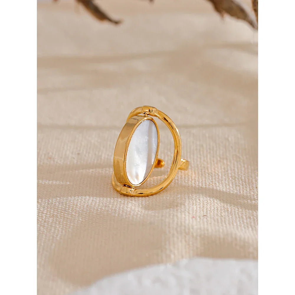 Theodora White Shell Rotatable Ring