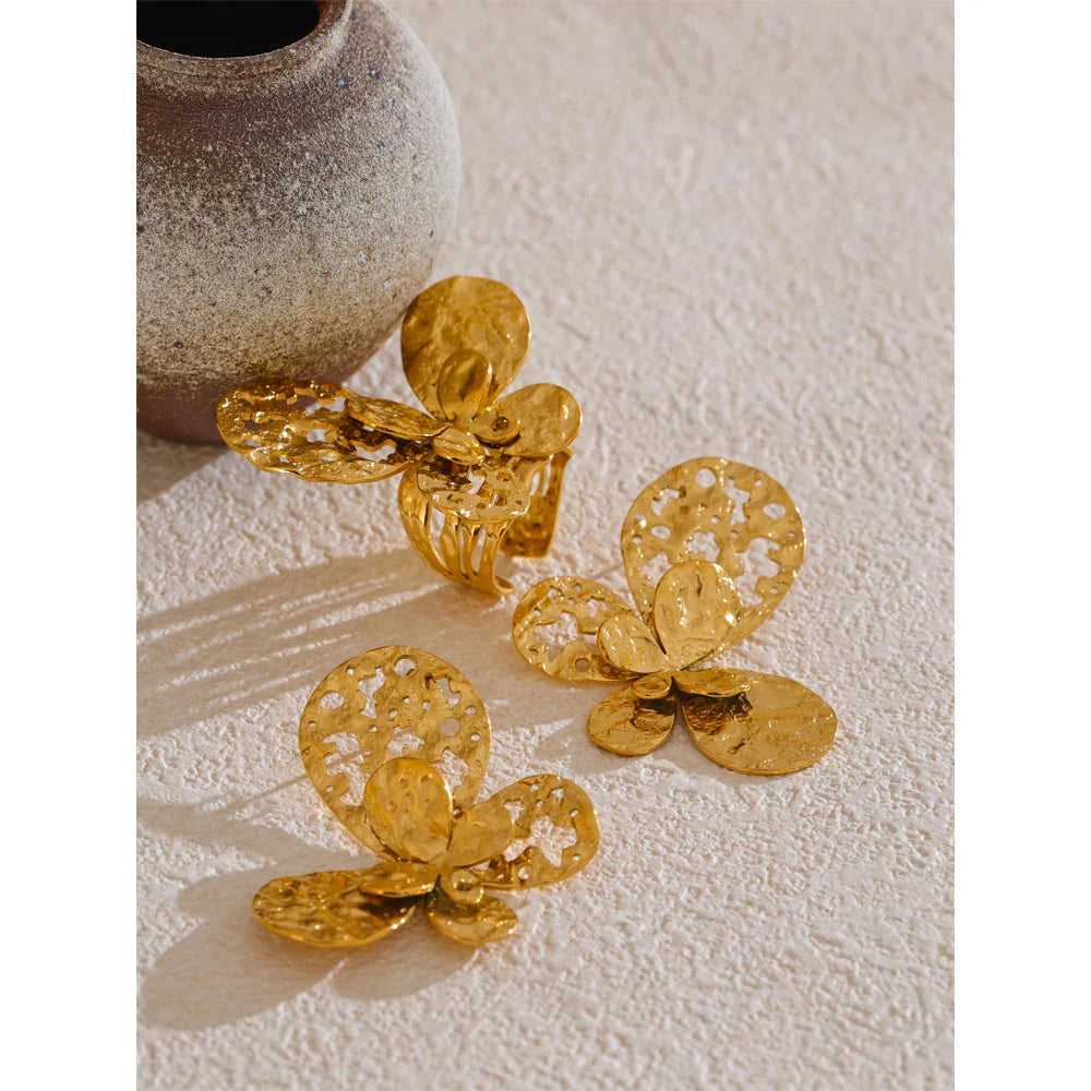 Annabelle Gold Butterfly Earrings & Cuff Ring