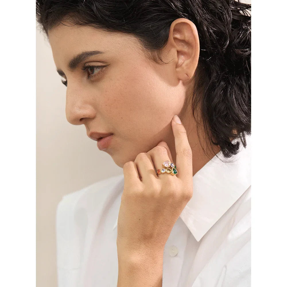 Veronique Studded Hearts Ring