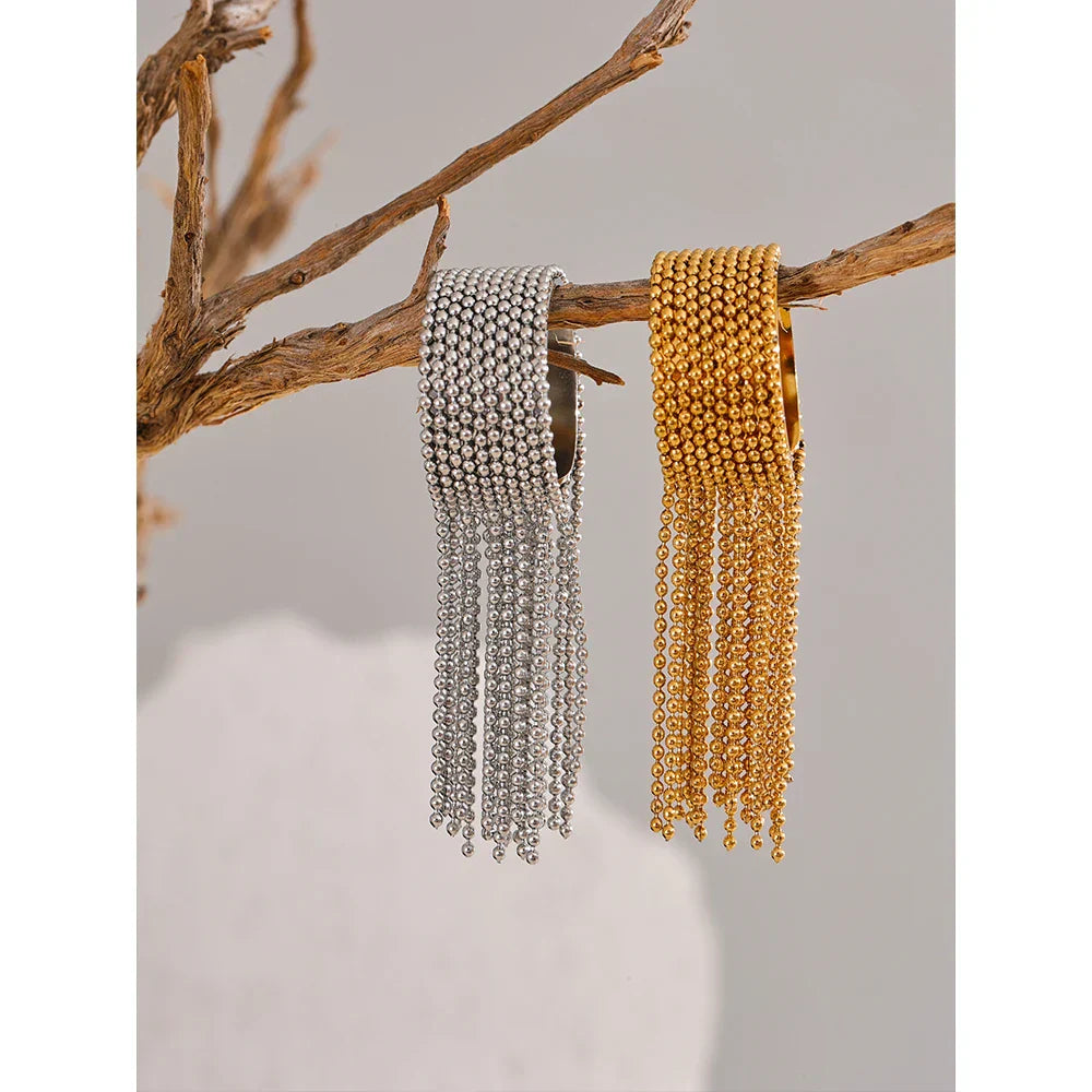 Edie Bold Beaded Tassel Cuff Ring