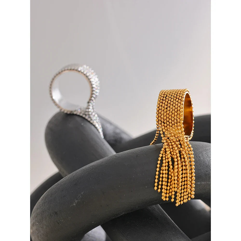 Edie Bold Beaded Tassel Cuff Ring