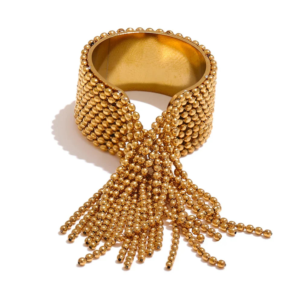 Edie Bold Beaded Tassel Cuff Ring