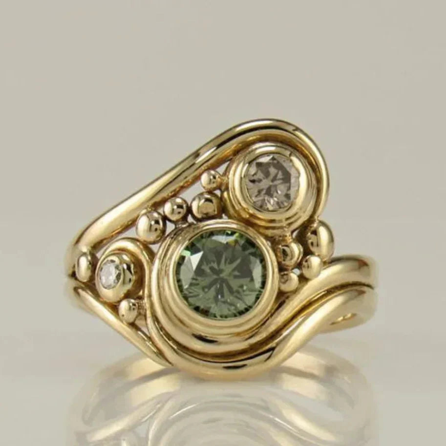 Vintage Golden Green Zirconia Ring